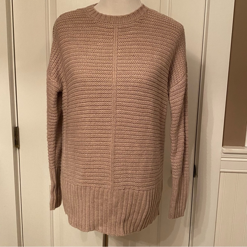 ASOS SWEATER CREW NECK TAN RIBBED LONG SKINNY SLEEVE DROP SHOULDER SIZE 2